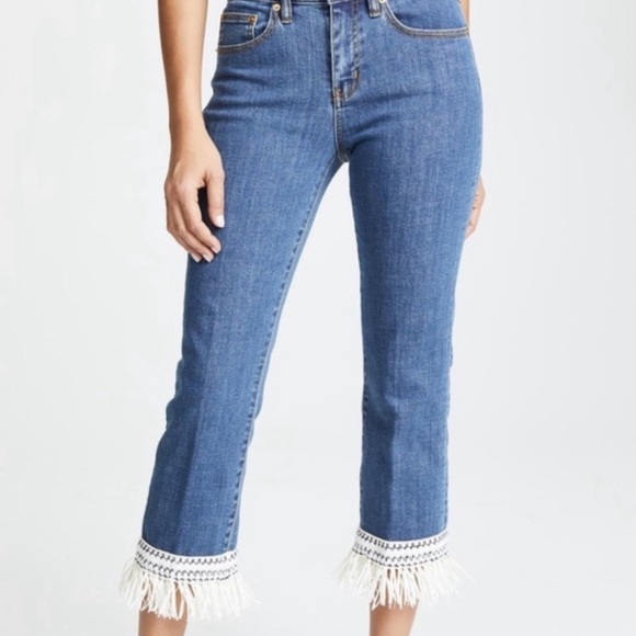 Tory Burch Connor Crop Fringe Hemmed Jeans Size 26 Beach Vacation Resort Holiday - Picture 13 of 13